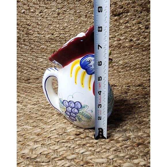 Vintage Pottery Derutta Girasole Italy Rooster Pitcher Hand Painted Grapes 8" - Picture 7 of 9